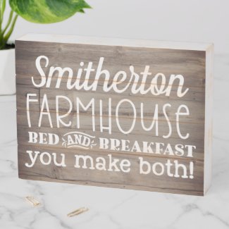 Funny Custom Farmhouse Bed Breakfast Rustic Wood Wooden Box Sign