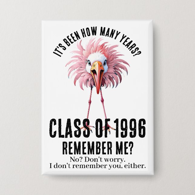 Funny Custom Flamingo 30th School Class Reunion Button (Front)
