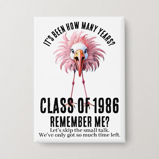 Funny Custom Flamingo 40th School Class Reunion Button (Front)