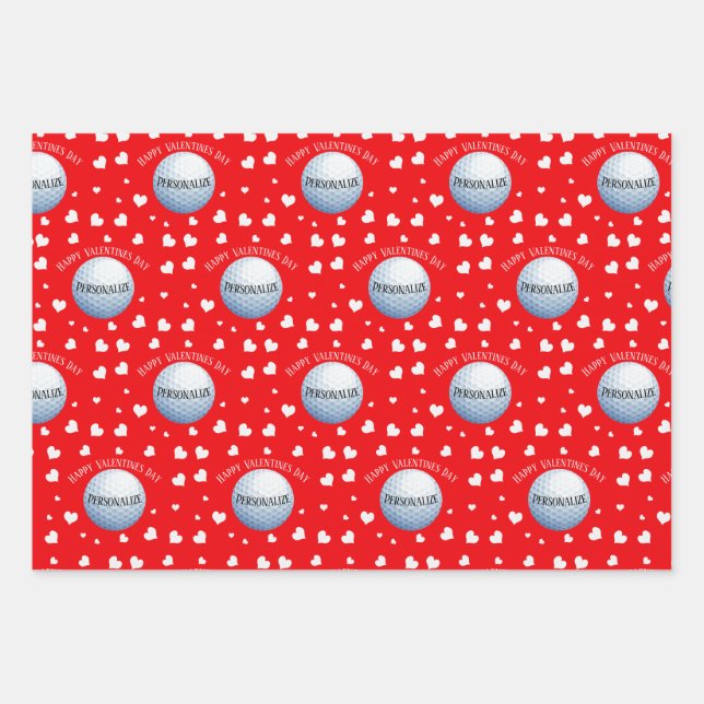 Funny Custom Golf Baller Valentines Day Wrapping Paper Sheets (Front)