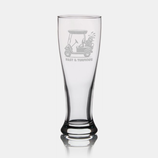 Funny Custom Golf Cart Sports Gift Etched Pilsner Glass (Glassware)