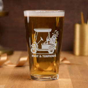 Funny Custom Golf Cart Sports Gift Etched Pint Glass