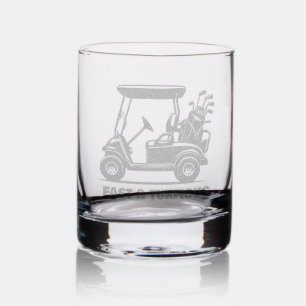 Funny Custom Golf Cart Sports Gift Etched Rocks Glass