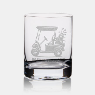 Funny Custom Golf Cart Sports Gift Etched Rocks Glass