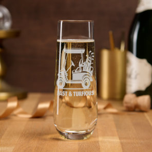 Funny Custom Golf Cart Sports Gift Etched Stemless Champagne Flute