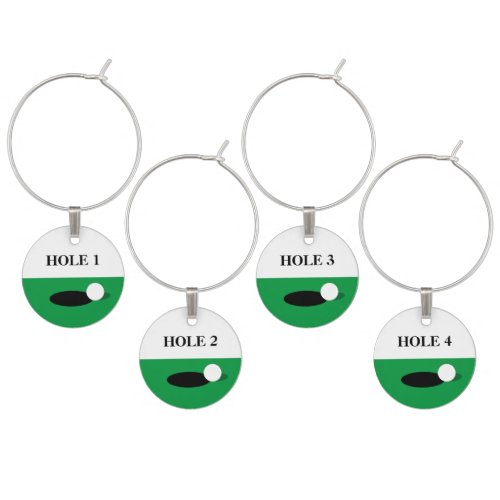 Funny custom golf hole number wine glass charm set