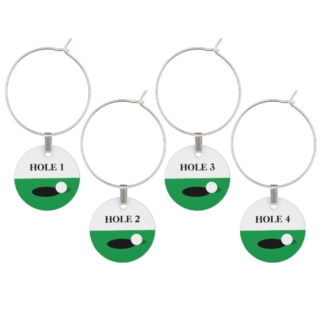 Funny custom golf hole number wine glass charm set (Staggered)