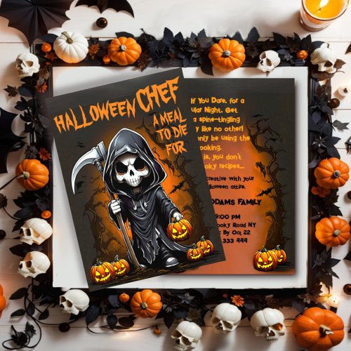 Funny Custom Halloween reaper chef dinner party Invitation