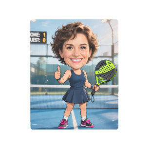 Funny Custom Head Blue Court Caricature Padel Metal Print