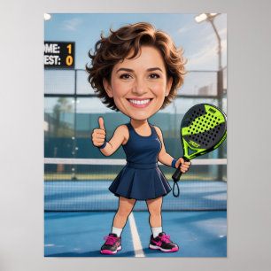 Funny Custom Head Blue Court Caricature Padel Poster