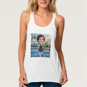 Funny Custom Head White Caricature Padel Player Tank Top