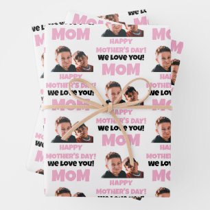 Funny Custom Kids Face Photo Happy Mother's Day Wrapping Paper Sheets