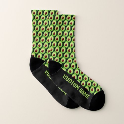 Funny custom mens socks with green avocado print