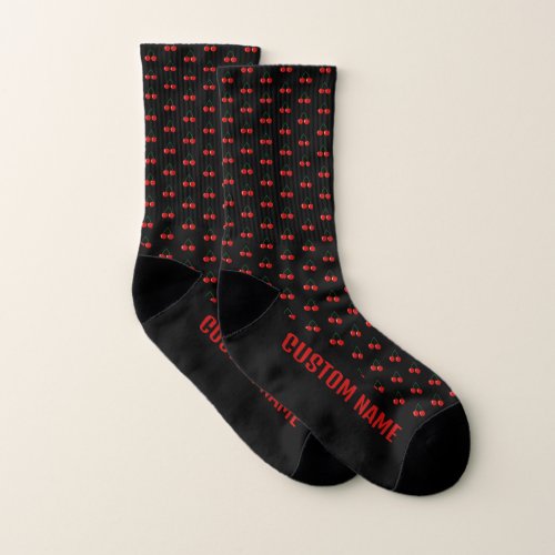 Funny custom mens socks with red cherry print