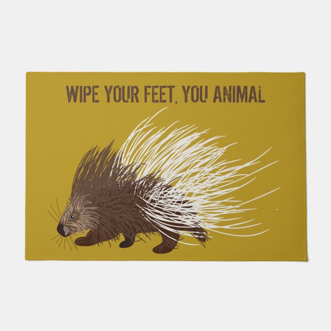 Funny Custom Message Brown and Mustard Porcupine Doormat (Front)