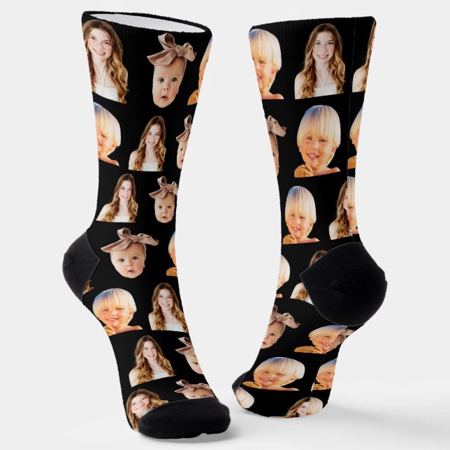 Funny Custom Mom of 3 Kids Photo Black Socks (Angled)