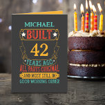 Funny Custom Name and Years Birthday  Card<br><div class="desc">This birthday greeting card features a vibrant and playful design on a black background. The front of the card showcases a custom name followed by bold and colorful text that reads: "BUILT (custom number of years) YEARS AGO" prominently displayed in a mix of red, yellow, and blue colors. Below the...</div>
