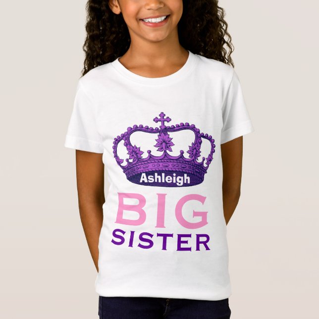 Funny Custom Name BIG SISTER Purple Crown Gift V07 T-Shirt (Front)