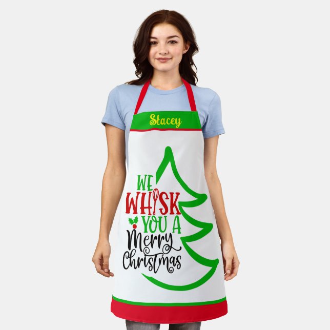 Funny Custom Name Customizable Baker's Christmas Apron (Worn)