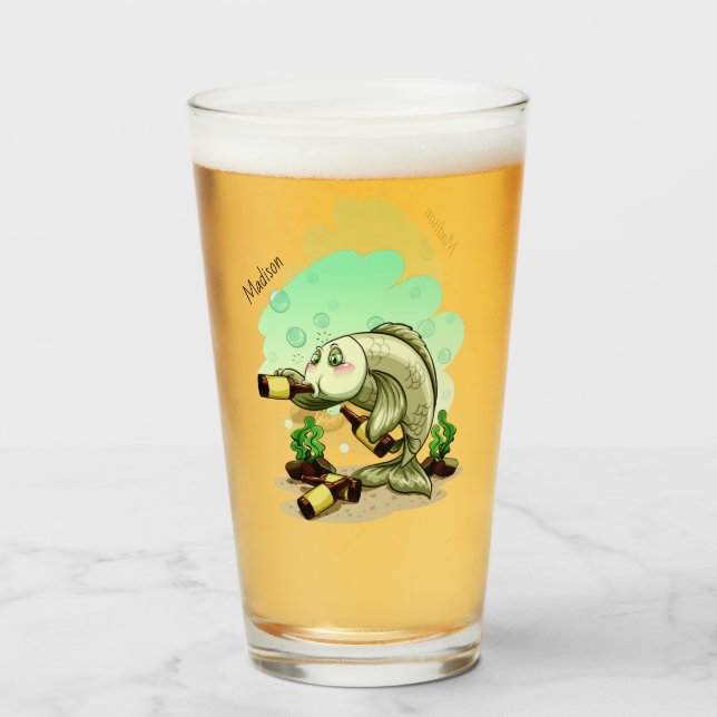 Funny custom name Drinking Fish pint glass (Front Filled)