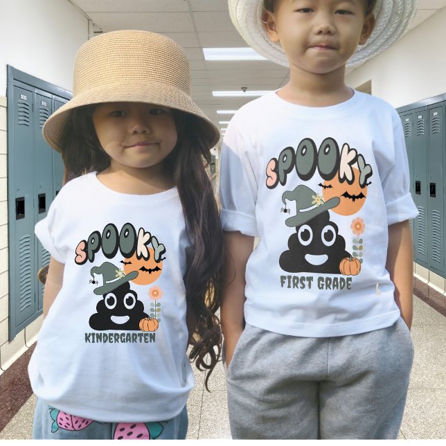 Funny Custom Name Grade Year Retro Wavy Spooky Poo T-Shirt (Creator Uploaded)