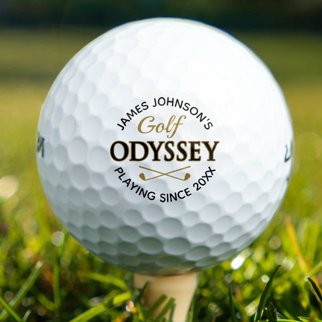 Funny custom Name Odyssey Black White Gold Golf Balls (Creator Uploaded)