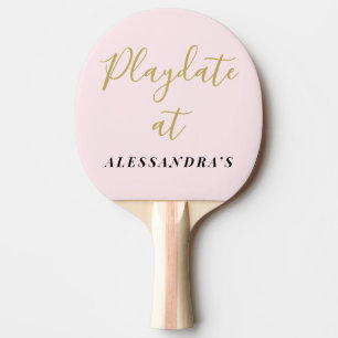 Funny Custom Name Pastel Pink Gold Minimalist Chic Ping Pong Paddle