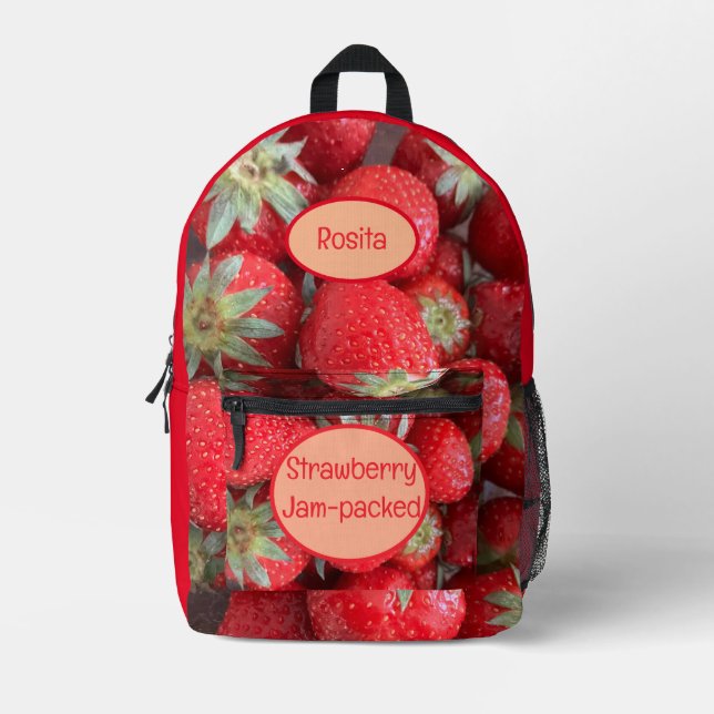 Funny Custom Name Strawberry Jam-Packed Photo  Printed Backpack (Front)