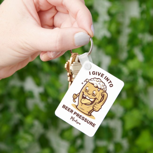 Funny Custom Name & Text Beer Keychain (Hand)