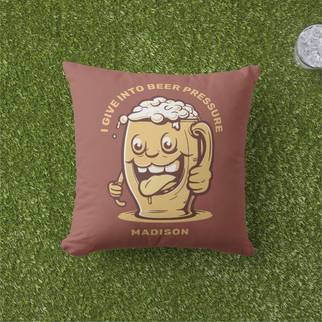 Funny Custom Name & Text Beer Outdoor Pillow (Grass)