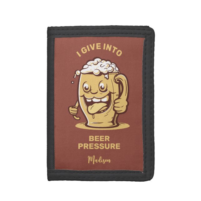 Funny Custom Name & Text Beer Tri-fold Wallet (Front Vertical)