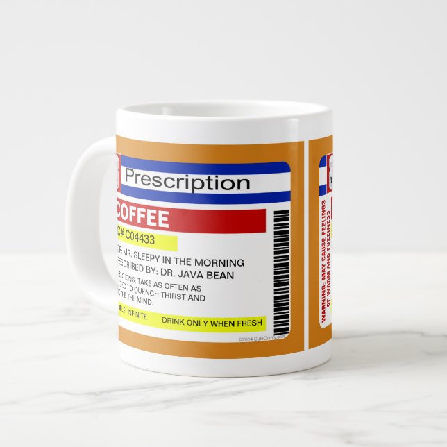 Funny Custom Personalized Prescription Coffee Big Large Coffee Mug (Front Left)