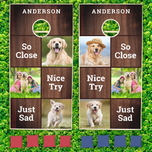 Funny Custom Pet Dog Photo Collage Family Name  Cornhole Set