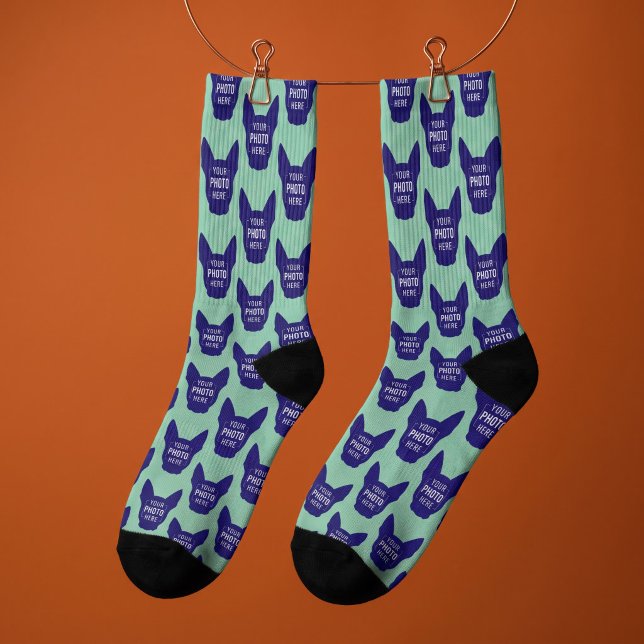 Funny Custom Pet Face Photo Pattern Mint Green Socks (Creator Uploaded)