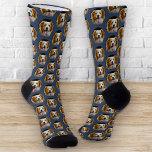 Funny Custom Pet Photo Dog Cat Pattern Blue Socks<br><div class="desc">Introducing a hilarious and charming accessory that is bound to bring a smile to your face — the Funny Custom Pet Photo Circular Grid Pattern Crew Socks. These delightful socks combine your love for pets with a playful and eye-catching design, creating a unique and personalized fashion statement. The pattern is...</div>