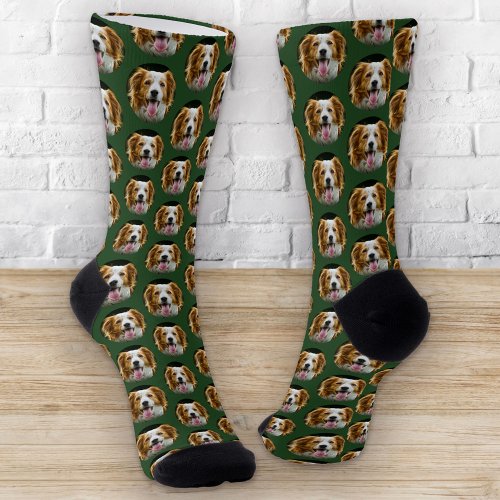 Funny Custom Pet Photo Dog Cat Pattern Green Socks