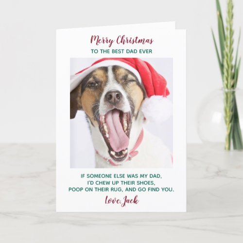 Funny Custom Pet Photo Dog Dad Merry Christmas  Holiday Card
