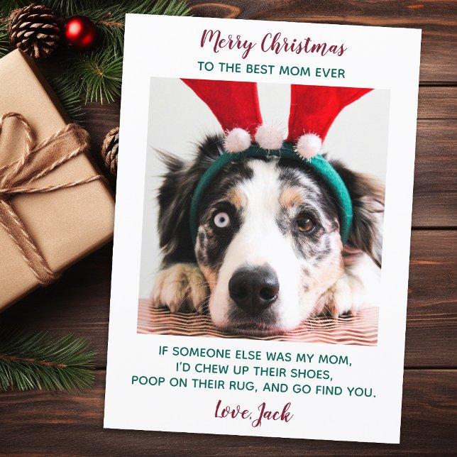 Funny Custom Pet Photo Dog Mom Merry Christmas Hol Holiday Card (Creator Uploaded)