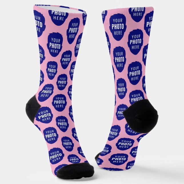 Funny Custom Photo Face Pattern Pink Socks (Angled)