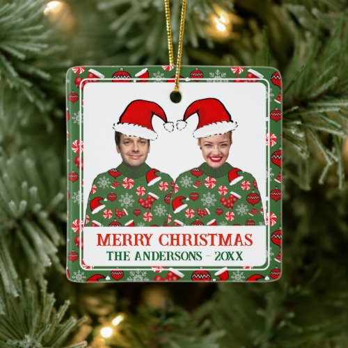 Funny Custom Photo Merry Christmas Ugly Sweater Ceramic Ornament