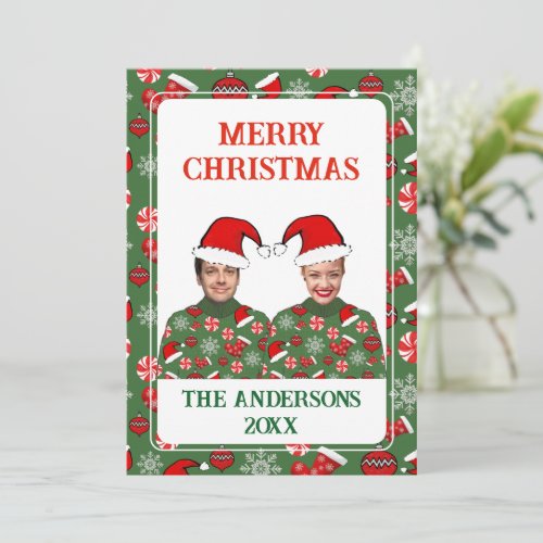 Funny Custom Photo Merry Christmas Ugly Sweater Holiday Card