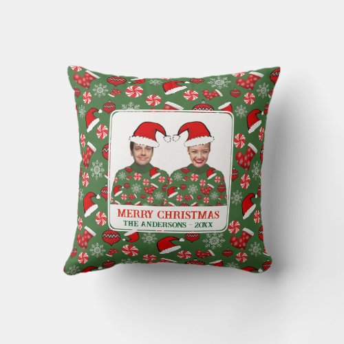 Funny Custom Photo Merry Christmas Ugly Sweater Throw Pillow