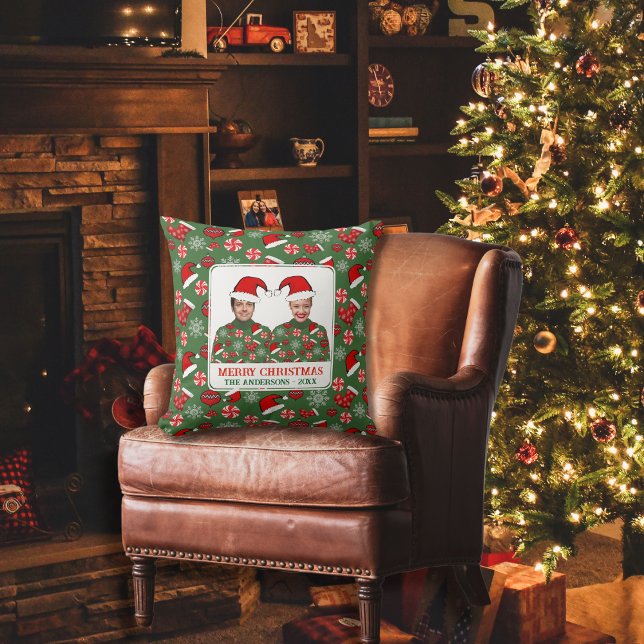 Funny Custom Photo Merry Christmas Ugly Sweater Throw Pillow (Creator Uploaded)