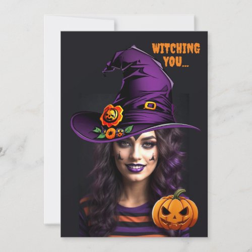 Funny custom photo with a Halloween witch hat Invitation