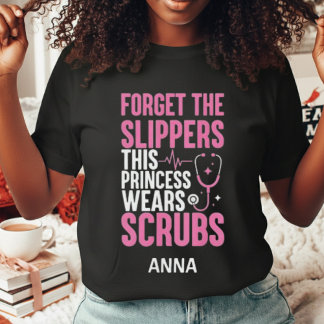 Funny Custom Pink Nurse Princess Wears Scrubs T-Shirt