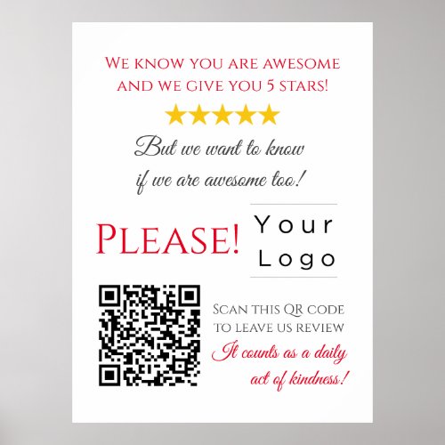 Funny Custom QR Code Business Logo Review  red Poster