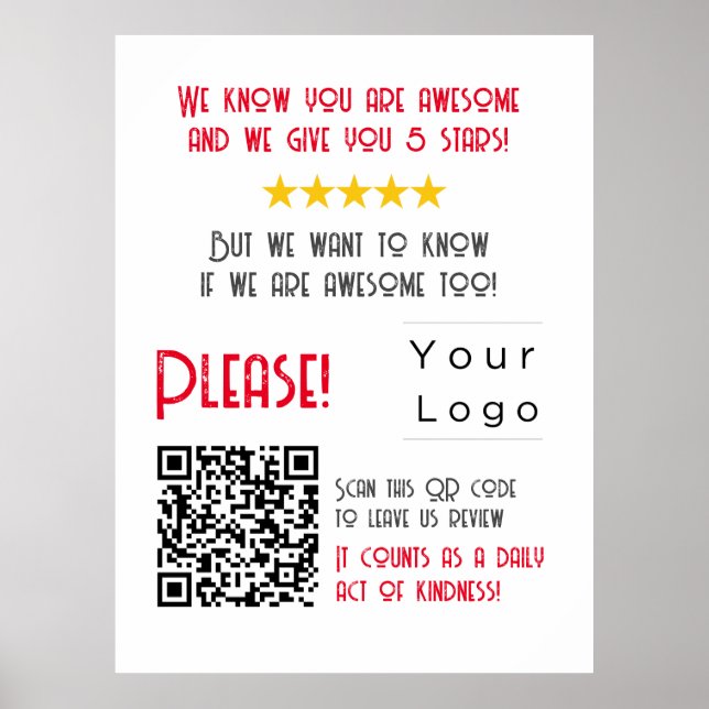 Funny Custom QR Code Business Logo Review unique Poster (Front)