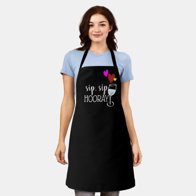 Funny Custom Sassy Sip Wine Personalized Black Apr Apron (Worn)