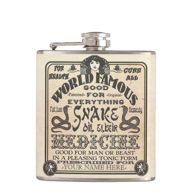 Funny Custom Snake Oil Gift Novelty Hip Flask (Front)