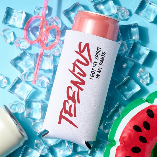 Funny Custom Text Baby Billy's Quote Teenjus Red  Seltzer Can Cooler (In Situ Summer)